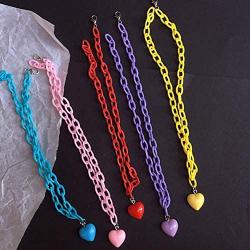 WeeH Rainbow Pendant Necklace Choker for Women Men Girls Boys - Colored Link Chain Choker Necklace with Heart Pendant