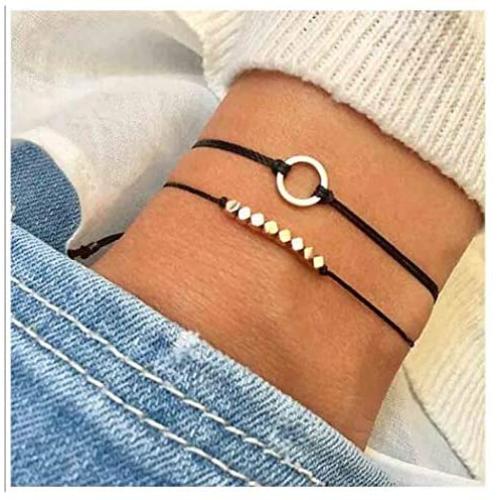 Olbye Multi Layer Circle Bracelet Karma Hand Chain With Black Hemp Body Jewelry for Women and Girls