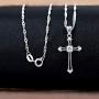 Charms Cross Pendant Necklace with Cubic Zirconia, Platinum Plated Stainless Steel Christian Jewelry for Women ZY061