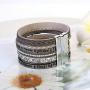 JAOYU Leather Bracelet for Women Cuff Bracelets Crystal Bangle Handmade Wristband Braided Jewelry Bohemian Gift for Teen Girls