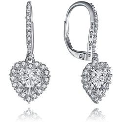 Bridal Simulated Diamond CZ Halo Drop Earrings by Lux and Glam Jewelry - Heart, Flower, Square and Pear Shape