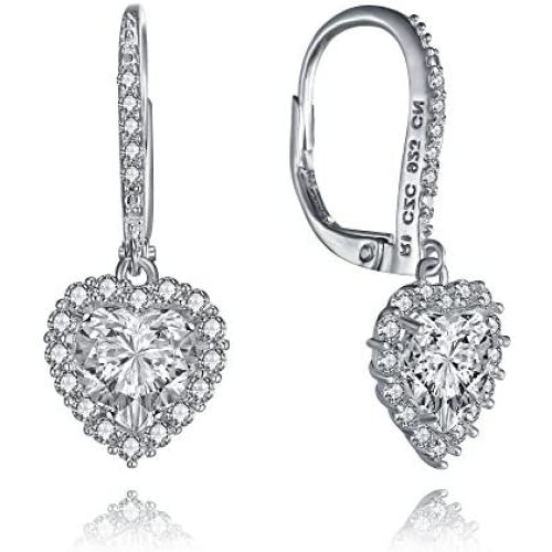 Bridal Simulated Diamond CZ Halo Drop Earrings by Lux and Glam Jewelry - Heart, Flower, Square and Pear Shape