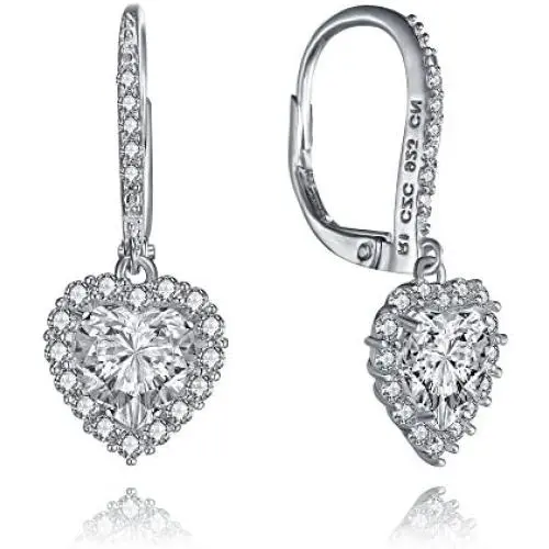 Bridal Simulated Diamond CZ Halo Drop Earrings by Lux and Glam Jewelry - Heart, Flower, Square and Pear Shape Bridal Simulated Diamond CZ Halo Drop Earrings by Lux and Glam Jewelry - Heart, Flower, Square and Pear Shape