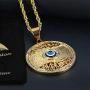 Lee Island Fashion 24K Gold Plated Eye of Horus On Tree Of Life Egyptian Protection Pendant Stainless Steel Necklace For Men Boys, 24 Inch Chain Blue Evil Eye Jewelry