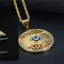 Lee Island Fashion 24K Gold Plated Eye of Horus On Tree Of Life Egyptian Protection Pendant Stainless Steel Necklace For Men Boys, 24 Inch Chain Blue Evil Eye Jewelry