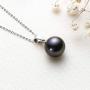 18K White Gold Black Pearl Pendant Necklace Tahitian South Sea Cultured 9-10mm Pearls Necklace with 18'' Silver Chain Jewelry Gifts for Women Girls