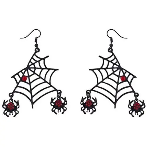Lux Accessories Halloween Black Spider Web Dangling Red Rhinestone Earrings Lux Accessories Halloween Black Spider Web Dangling Red Rhinestone Earrings