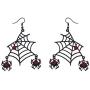 Lux Accessories Halloween Black Spider Web Dangling Red Rhinestone Earrings