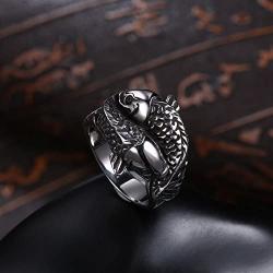 LQinuan Koi Carp Design Stainless Steel Rings for Men Boys Jewelry Chic Punk Fish …