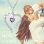Birthday Gifts for Mom Sterling Silver I Love You Mom Necklace March April Birthstone Aquamarine Simulated Diamond Garnet Amethyst Necklace