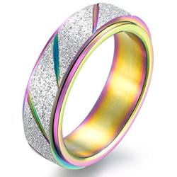 JAJAFOOK 6MM Titanium Steel Scrub Spins Rings,Fashion Spinner Ring Colorful Sand Blast Finish,Comfort Fit