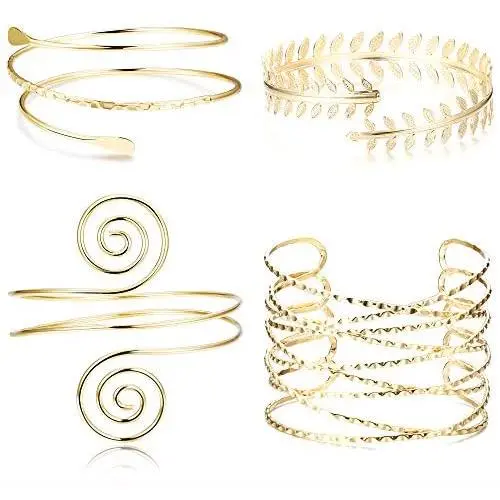 Jstyle 4Pcs Coil Upper Arm Cuff Open Arm Bracelet for Women Victorian Filigree Swirl Boho Armband Bangle Armlet Adjustable Jstyle 4Pcs Coil Upper Arm Cuff Open Arm Bracelet for Women Victorian Filigree Swirl Boho Armband Bangle Armlet Adjustable