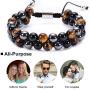 Upgrade 8MM Lava Rock Tiger Eye Bracelet Adjustable Bead Bracelet Yoga Stone Beads Bracelets 7 Chakra Bracelet Healing Stress Relief Anxiety Bracelets for Women Men crystals and healing stones