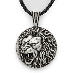 Lion Necklace for Men, Norse Viking Lion Head Pendant Necklace with 22.8” Chain, Gothic Hip Hop Roaring Lion Necklace, Celtic Lion Totem Amulet Necklace, Punk Animal Lion Jewelry Gift for Men Boys