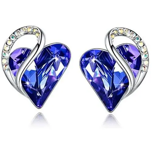 Leafael Infinity Love Heart Stud Earrings with Birthstone Crystal Womens Gifts, Silver-tone Leafael Infinity Love Heart Stud Earrings with Birthstone Crystal Womens Gifts, Silver-tone