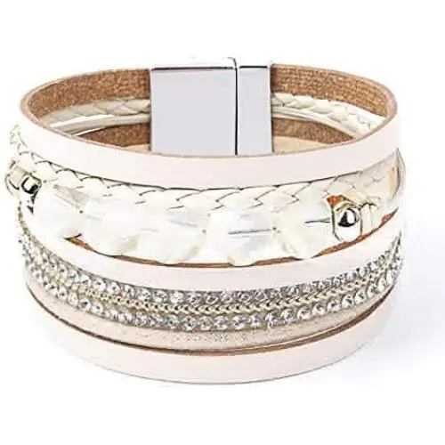 Leather Wrap Bracelets for Women, Multilayer Boho Double Wrap Bracelet Marble Beads Boho Wrap Bracelet Magnetic Clasp Cuff Bracelet Bohemian Jewelry Gift for Women Leather Wrap Bracelets for Women, Multilayer Boho Double Wrap Bracelet Marble Beads Boho Wrap Bracelet Magnetic Clasp Cuff Bracelet Bohemian Jewelry Gift for Women