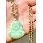 Smiling Laughing Buddha Lime Green Jade Pendant Necklace Cuban Cubana Gold Chain Genuine Certified Grade A Jadeite Jade Hand Crafted, Jade Neckalce, 14k Gold Filled Buddha necklace, Jade Medallion (18.00)