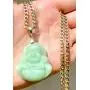 Smiling Laughing Buddha Lime Green Jade Pendant Necklace Cuban Cubana Gold Chain Genuine Certified Grade A Jadeite Jade Hand Crafted, Jade Neckalce, 14k Gold Filled Buddha necklace, Jade Medallion (18.00)