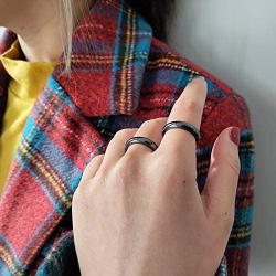 HUASAI Hematite Rings for Women Black Hematite Stone Ring for Men Anxiety Balance Magnet Stone Hematite Rings