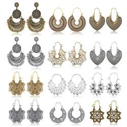 Subiceto 12 Pairs Vintage Mandala Flower Gypsy Drop Dangle Statement Earrings for Women Boho Retro Tribal Hollow Earrings Jewelry Set
