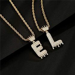 cmoonry Gold Plated Hip Hop Initial Letter Pendant Necklace for Men Women Bling Bling CZ Crown King Necklace with 24“ Twist Chain