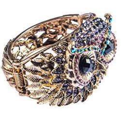 Alilang Owl Face Bracelet Antique Bird Crystal Rhinestone Costume Cuff Bangle