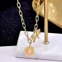 ZYHENG 14k Gold-Plated Titanium Steel Pony Queen Elizabeth Round Pendant Necklace, Fashion Sweater Chain Hip Hop Fashion Accessories