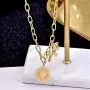 ZYHENG 14k Gold-Plated Titanium Steel Pony Queen Elizabeth Round Pendant Necklace, Fashion Sweater Chain Hip Hop Fashion Accessories