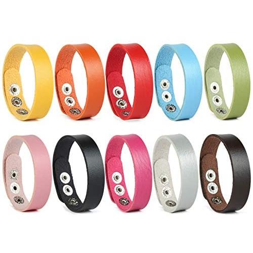 Wremily 10 Pieces Colorful Leather Bracelet for Women Men Handmade Adjustable Cuff Wristband Punk Jewelry Set