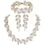mecresh Simulated Pearl Leave Floral Bridal Jewelry Sets, Crystal Wedding Necklace Earrings Bracelet Sets Jewelry Engagement Gift