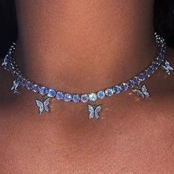 FONJOSN Hip Hop Rhinestone Butterfly Pendant Necklace Women Charm Choker Necklaces