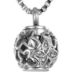Valyria Cremation Jewelry Urn Pendant Necklace with Hollow Diamond Butterfly Beads Engraved Always in My Heart