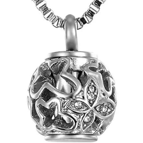 Valyria Cremation Jewelry Urn Pendant Necklace with Hollow Diamond Butterfly Beads Engraved Always in My Heart
