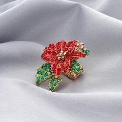 SP Sophia Collection Poinsettia Embellished Rhinestone Stretch Ring in Red Green and Gold