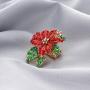 SP Sophia Collection Poinsettia Embellished Rhinestone Stretch Ring in Red Green and Gold