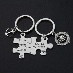 Zuo Bao Puzzle Keychain Valentines Day Anchor and Compass Charm Keychains Set Ill Be Your Anchor You Be My Guide