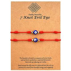 XINSITE Upgraded 7 Knots Evil Eye Bracelet Adjustable Lucky Red String Bracelet Set Kabbalah Protection Friendship Wish Bracelets for Women Men Boy Girl Him Her BFF Friend Gifts with Message Card