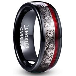 VAKKI 8mm Black Dome Tungsten Carbide Ring with Celtic Spiral and Red Guitar String Comfort Fit Size 7-12.5