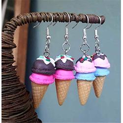 DAMLENG 2 Pairs Unique Cute 3D Soft Clay Ice Cream Dangle Drop Earrings Set for Women Girls Statement Handmade Kawaii Food Cone Candy Earrings Jewelry