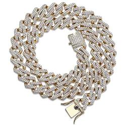 JINAO Hip Hop 14mm 6 Times Heavy 14K Gold Plated Miami Cuban Link Chain Choker for Men Full Iced out Prong Setting Bling CZ Rapper Necklace