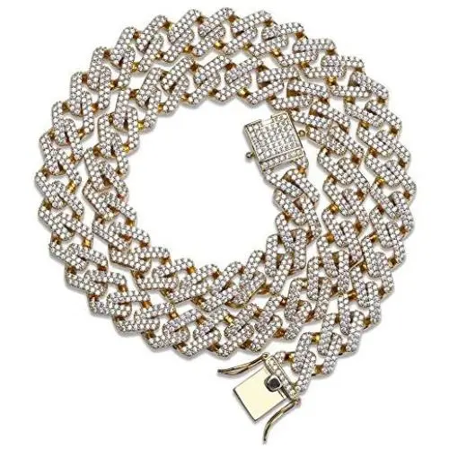 JINAO Hip Hop 14mm 6 Times Heavy 14K Gold Plated Miami Cuban Link Chain Choker for Men Full Iced out Prong Setting Bling CZ Rapper Necklace JINAO Hip Hop 14mm 6 Times Heavy 14K Gold Plated Miami Cuban Link Chain Choker for Men Full Iced out Prong Setting Bling CZ Rapper Necklace