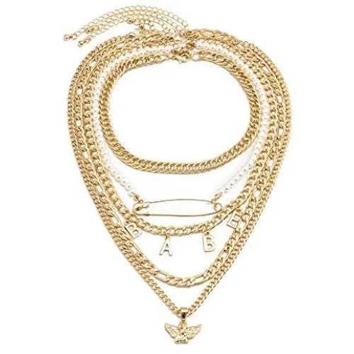 Ingemark 5 Layers Link Chain Choker Neklcae Set Simple Angel Babe Initial Letter Pendant Necklace Hip Hop Punk Jewelry Set Ingemark 5 Layers Link Chain Choker Neklcae Set Simple Angel Babe Initial Letter Pendant Necklace Hip Hop Punk Jewelry Set