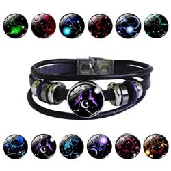 Punk Alloy Leather Bracelet Constellation Bracelet Braided Rope Bracelet Bangle Elastic Bracelets Wristbands for Women & Men 2 Piece Set