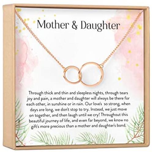 Mother Daughter Gift Necklace, Mothers Day Gift, Gifts for Mom, Mom Necklace, 2 Asymmetrical Circles (rose-gold-plated-brass, NA)