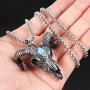HZMAN Mens Turquoise Goat Head Skull Stainlss Steel Pendant Indian Tribe Necklace