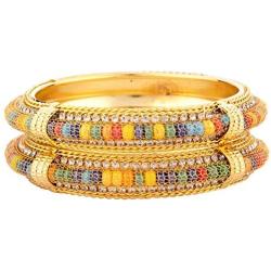 Efulgenz Indian Bollywood CZ Crystal Rhinestone Gold Plated Multicolor Beaded Wedding Bridal Bracelet Bangle Set Jewelry