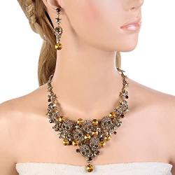 EVER FAITH Womens Crystal Gothic Skulls Stars Statement Necklace Earrings Set