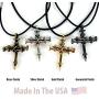 Wire Wrapped Three Nails Cross Necklace on Black Rubber Cord