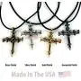 Wire Wrapped Three Nails Cross Necklace on Black Rubber Cord Wire Wrapped Three Nails Cross Necklace on Black Rubber Cord
