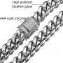 Jxlepe Mens Miami Cuban Link Chain White 15mm Stainless Steel Curb Necklace with cz Diamond Chain Choker